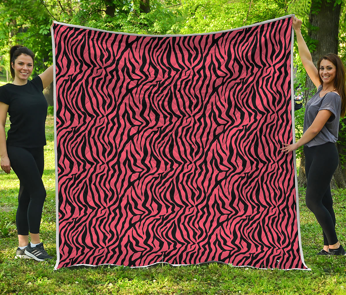 Pink And Black Tiger Stripe Print Quilt