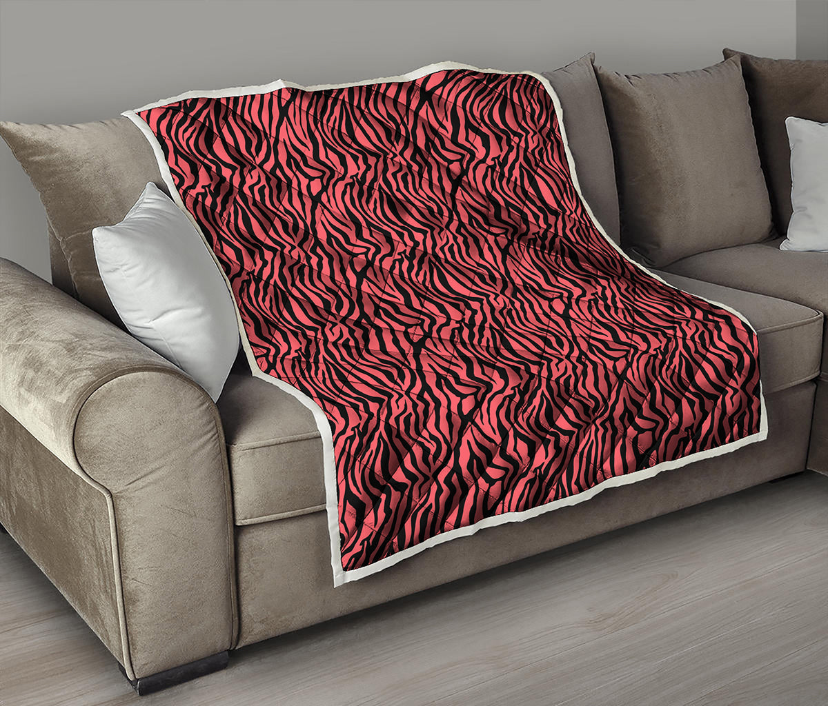 Pink And Black Tiger Stripe Print Quilt