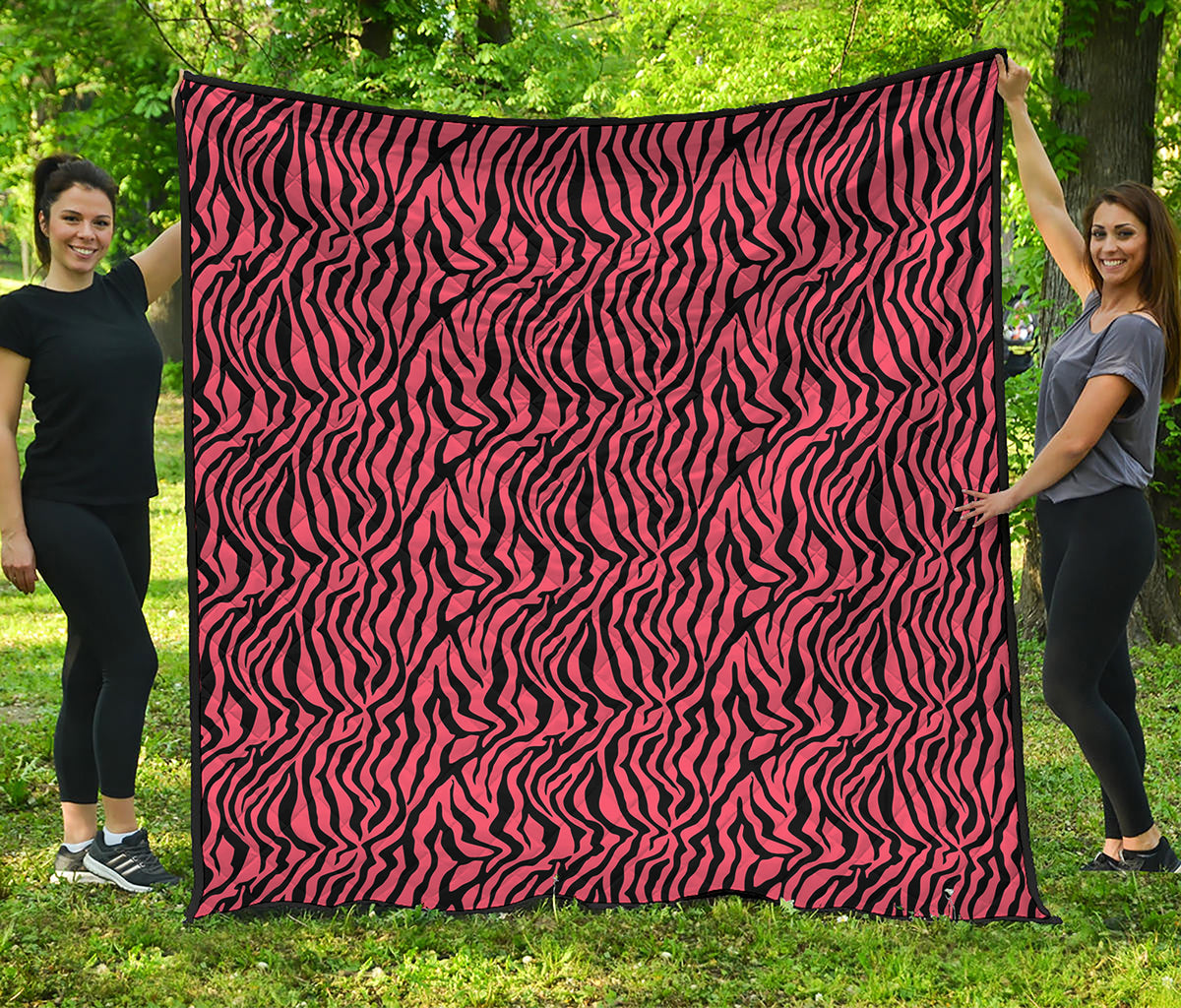 Pink And Black Tiger Stripe Print Quilt
