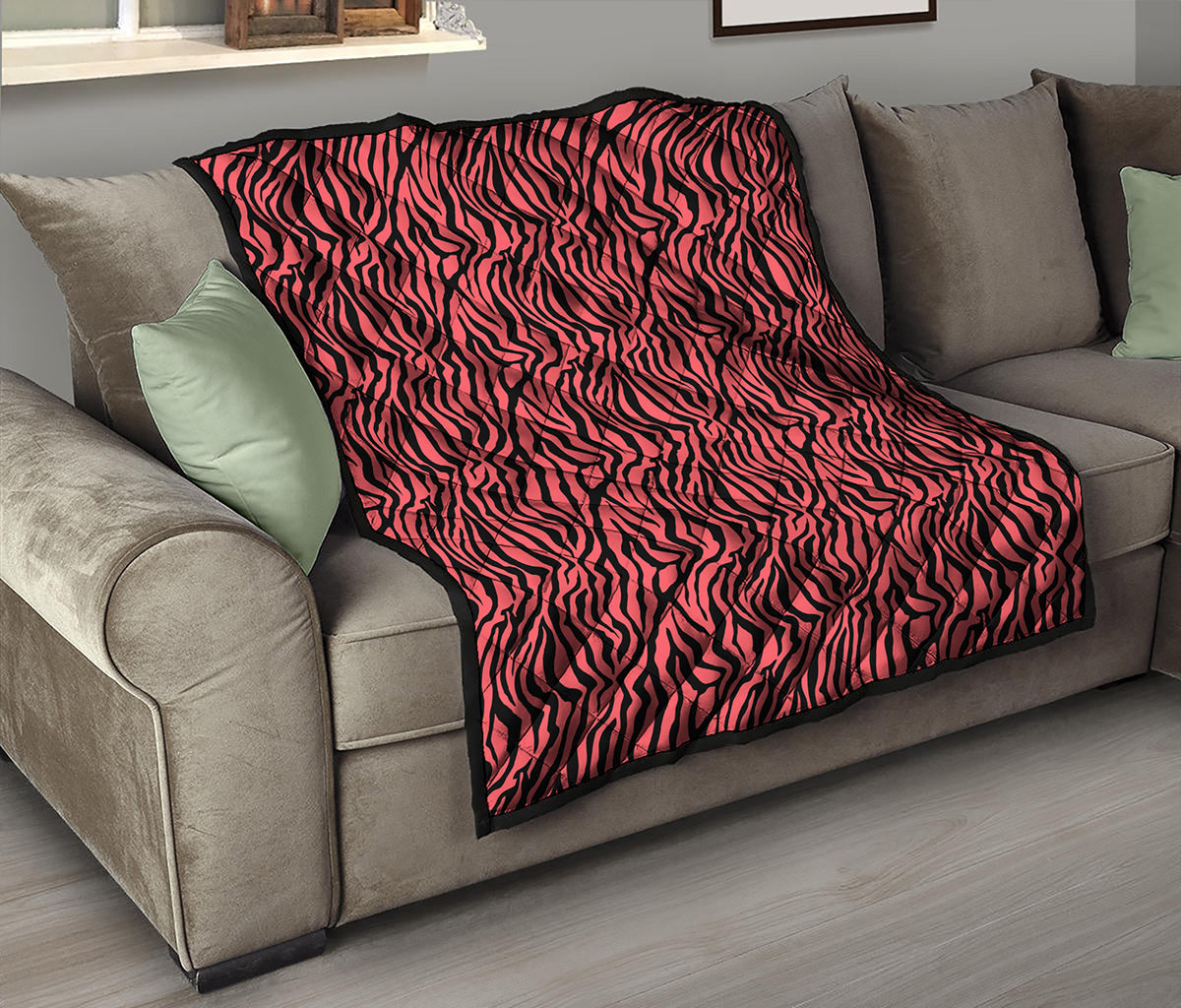 Pink And Black Tiger Stripe Print Quilt