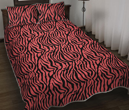 Pink And Black Tiger Stripe Print Quilt Bed Set