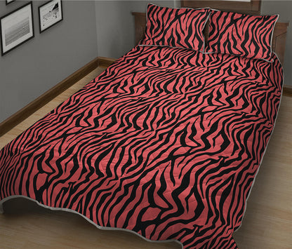 Pink And Black Tiger Stripe Print Quilt Bed Set
