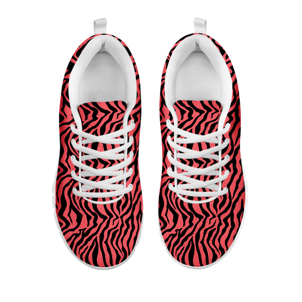 Pink And Black Tiger Stripe Print White Sneakers