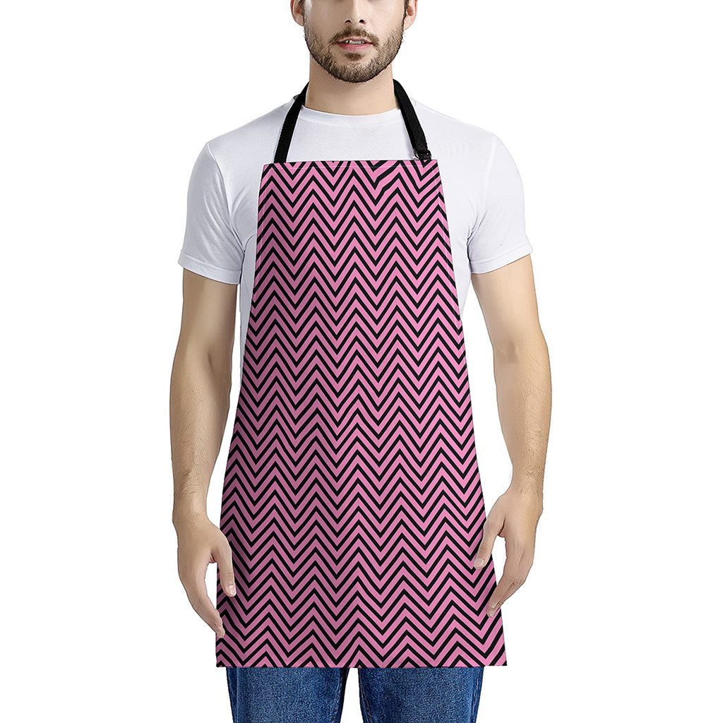 Pink And Black Zigzag Pattern Print Apron