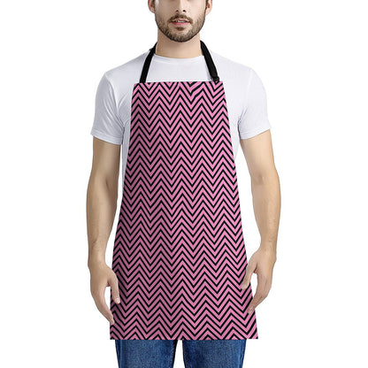 Pink And Black Zigzag Pattern Print Apron