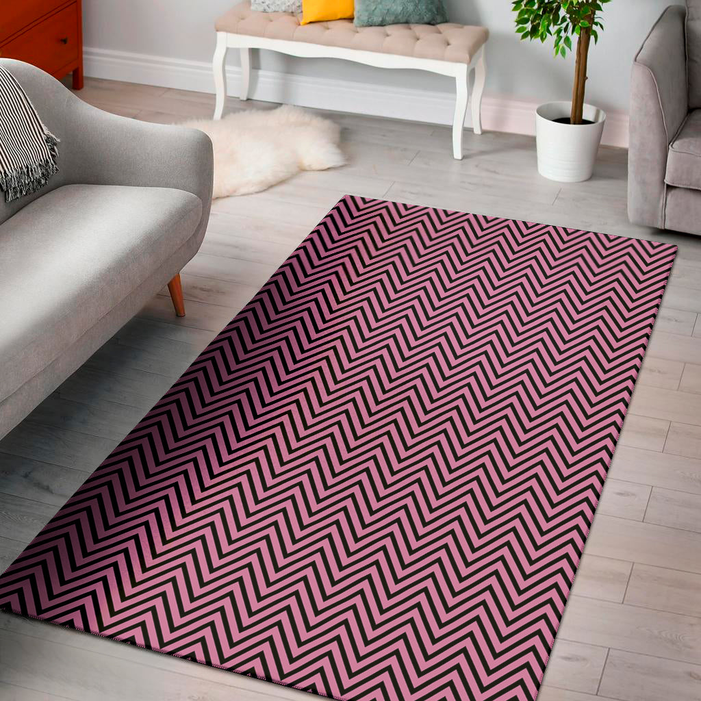 Pink And Black Zigzag Pattern Print Area Rug