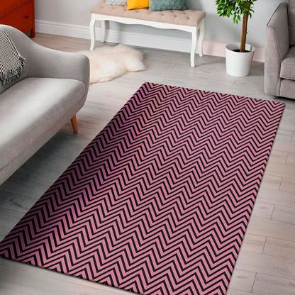 Pink And Black Zigzag Pattern Print Area Rug