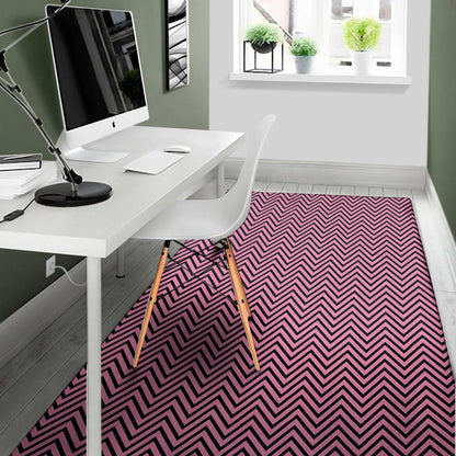 Pink And Black Zigzag Pattern Print Area Rug