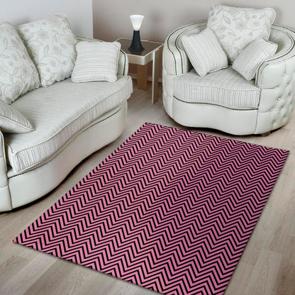 Pink And Black Zigzag Pattern Print Area Rug