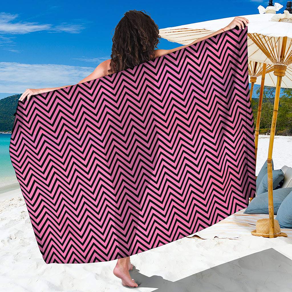 Pink And Black Zigzag Pattern Print Beach Sarong Wrap