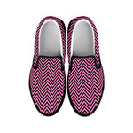 Pink And Black Zigzag Pattern Print Black Slip On Shoes