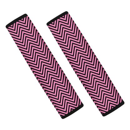Pink And Black Zigzag Pattern Print Car Seat Belt Covers