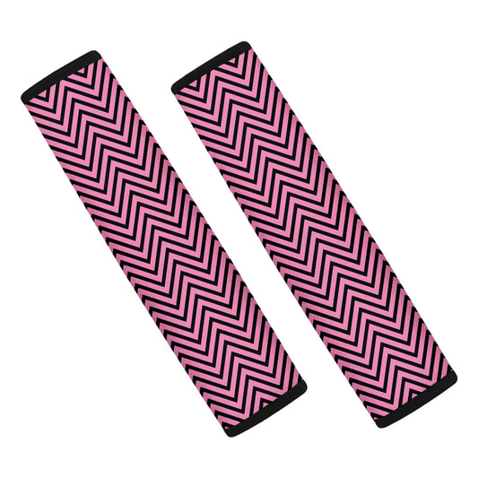 Pink And Black Zigzag Pattern Print Car Seat Belt Covers