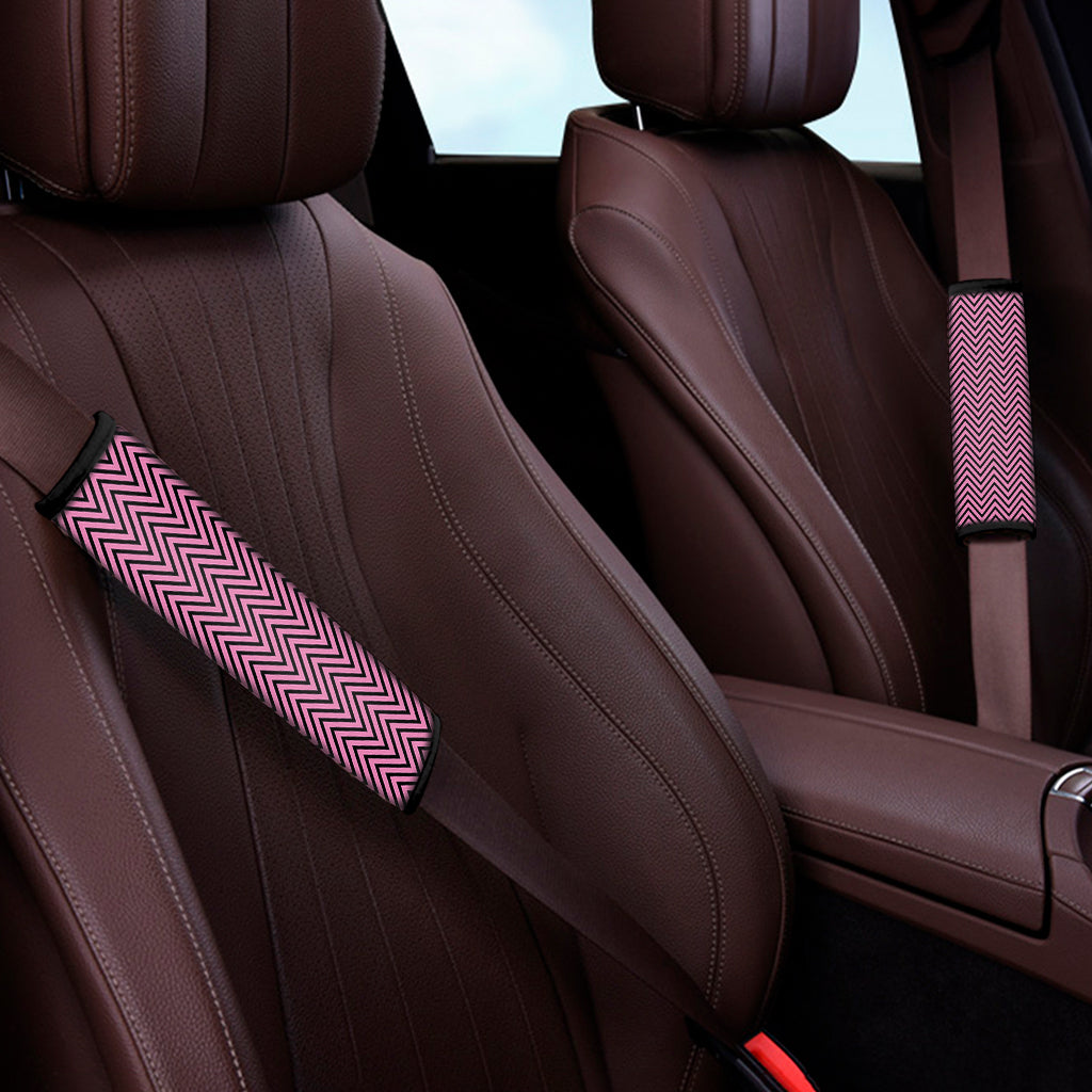 Pink And Black Zigzag Pattern Print Car Seat Belt Covers