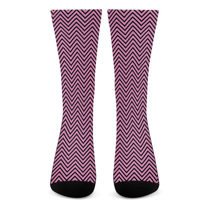 Pink And Black Zigzag Pattern Print Crew Socks