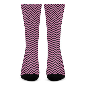 Pink And Black Zigzag Pattern Print Crew Socks