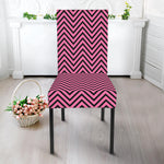 Pink And Black Zigzag Pattern Print Dining Chair Slipcover