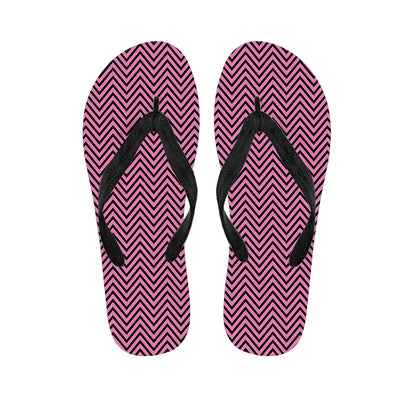 Pink And Black Zigzag Pattern Print Flip Flops
