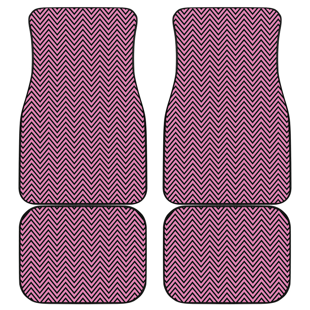 Pink And Black Zigzag Pattern Print Front and Back Car Floor Mats