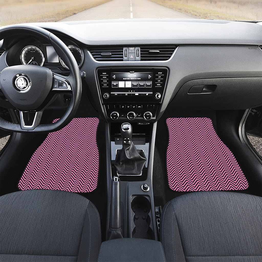 Pink And Black Zigzag Pattern Print Front and Back Car Floor Mats