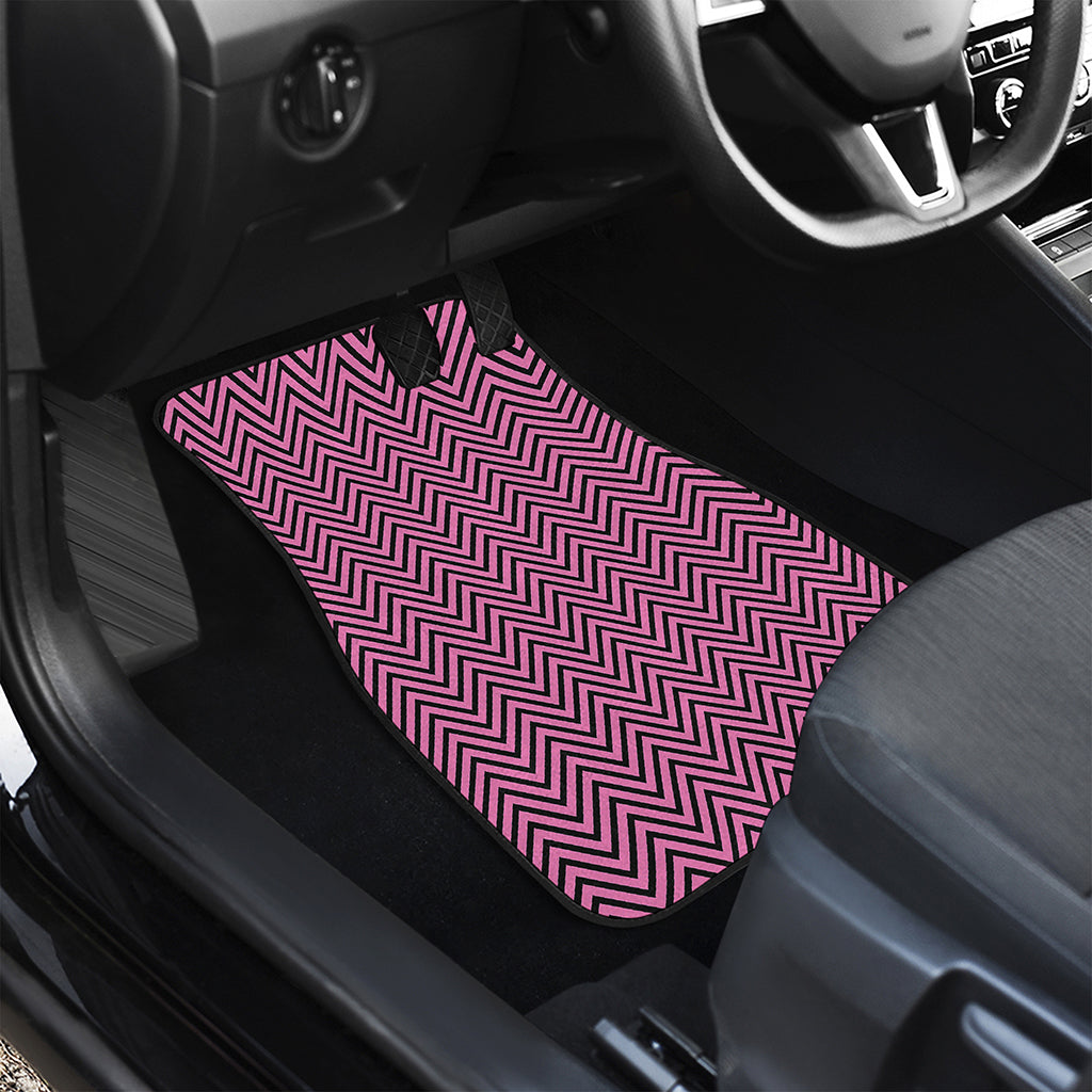 Pink And Black Zigzag Pattern Print Front and Back Car Floor Mats