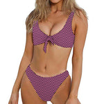 Pink And Black Zigzag Pattern Print Front Bow Tie Bikini