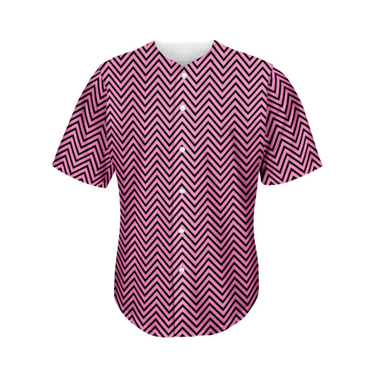 Pink And Black Zigzag Pattern Print Men's Baseball Jersey