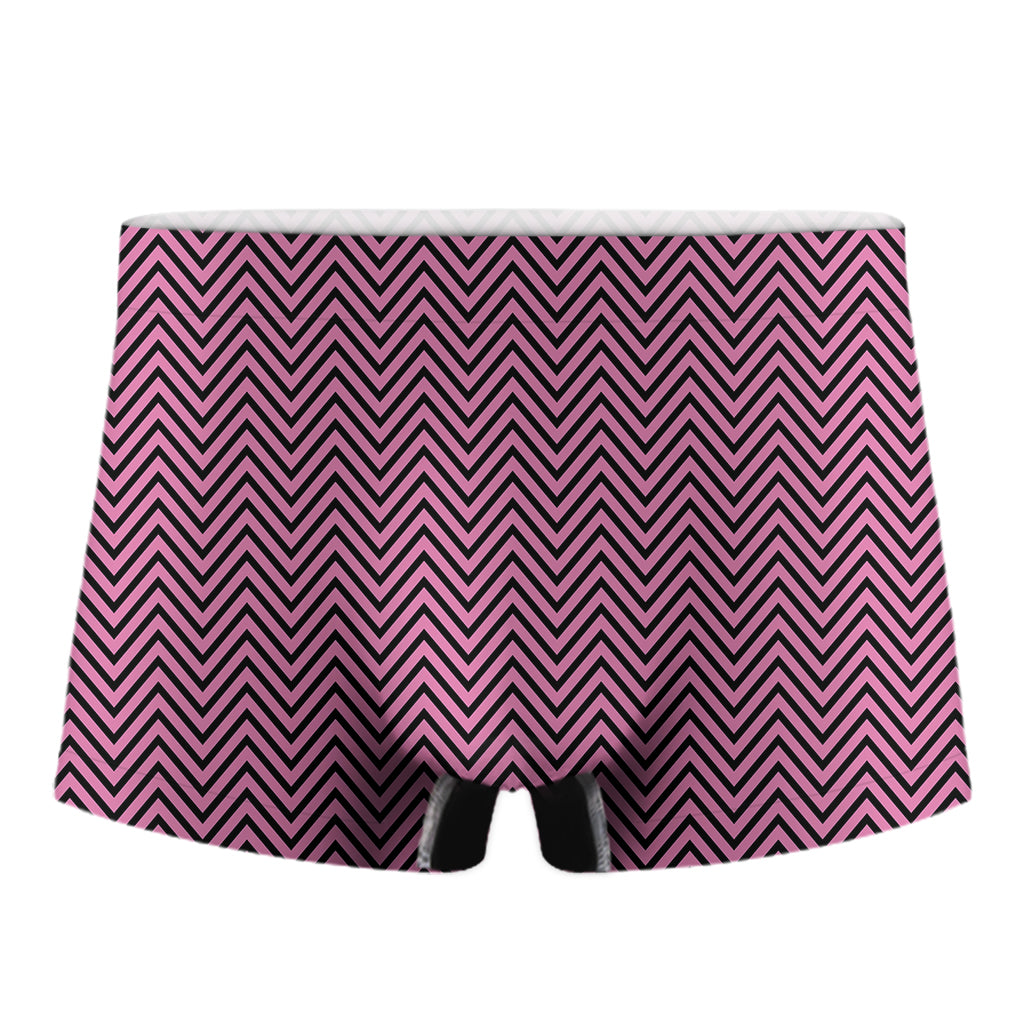 Pink And Black Zigzag Pattern Print Men's Boxer Briefs