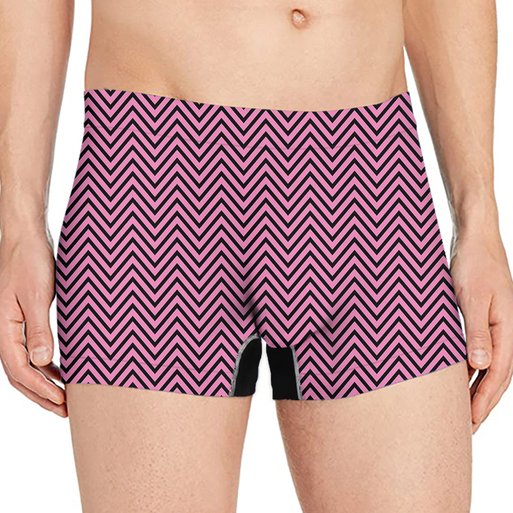 Pink And Black Zigzag Pattern Print Men's Boxer Briefs