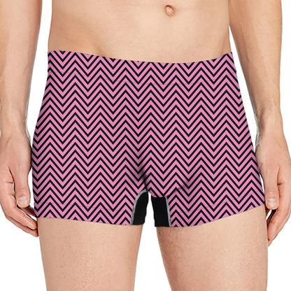 Pink And Black Zigzag Pattern Print Men's Boxer Briefs