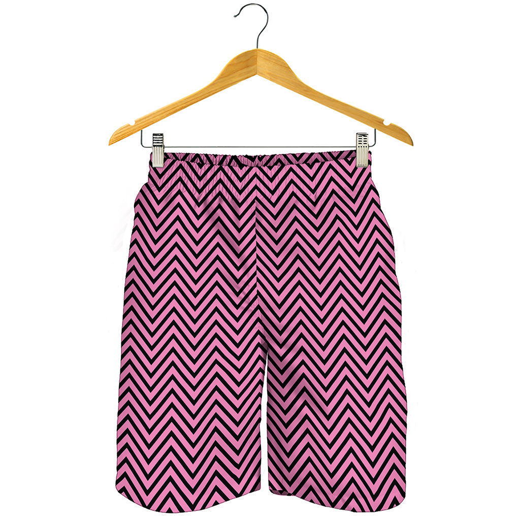 Pink And Black Zigzag Pattern Print Men's Shorts