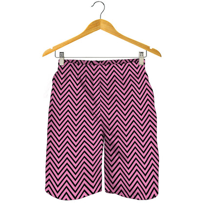 Pink And Black Zigzag Pattern Print Men's Shorts