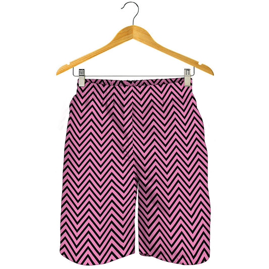 Pink And Black Zigzag Pattern Print Men's Shorts