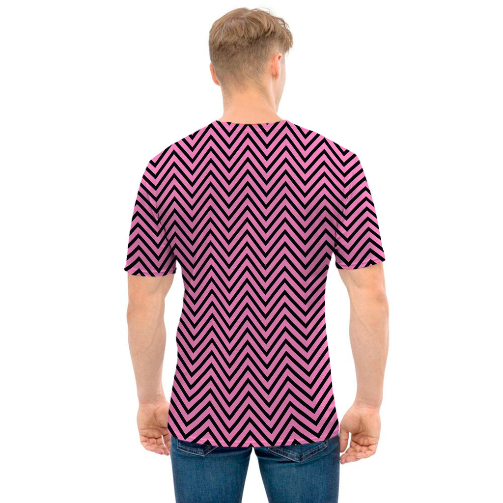 Pink And Black Zigzag Pattern Print Men's T-Shirt