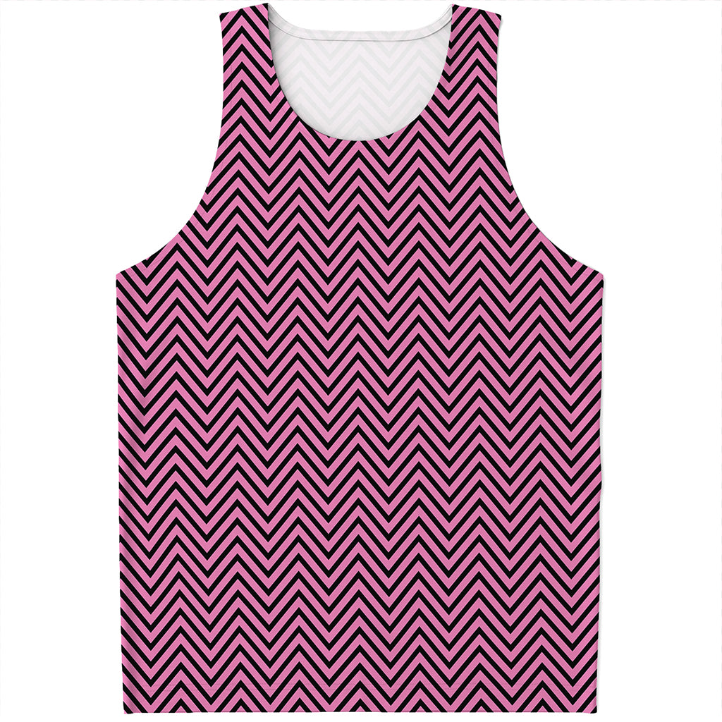 Pink And Black Zigzag Pattern Print Men's Tank Top