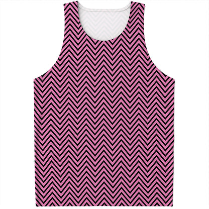Pink And Black Zigzag Pattern Print Men's Tank Top