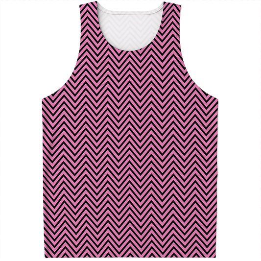 Pink And Black Zigzag Pattern Print Men's Tank Top