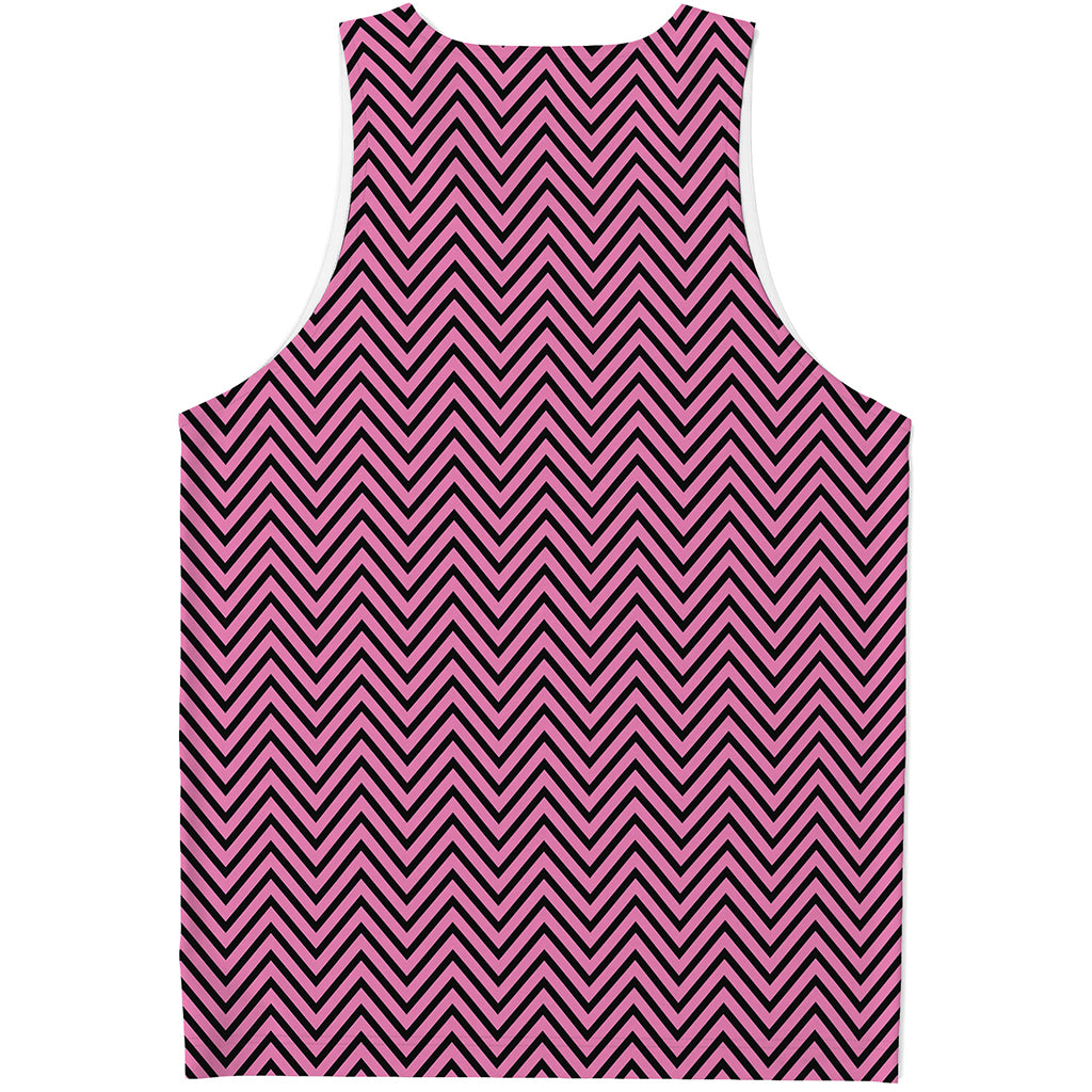 Pink And Black Zigzag Pattern Print Men's Tank Top