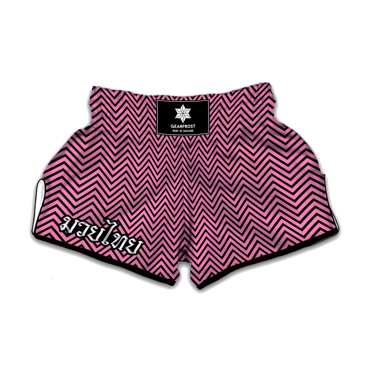 Pink And Black Zigzag Pattern Print Muay Thai Boxing Shorts