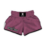 Pink And Black Zigzag Pattern Print Muay Thai Boxing Shorts