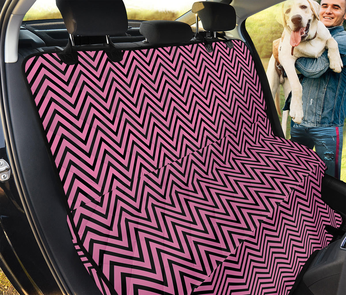 Pink And Black Zigzag Pattern Print Pet Car Back Seat Cover