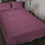 Pink And Black Zigzag Pattern Print Quilt Bed Set
