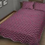 Pink And Black Zigzag Pattern Print Quilt Bed Set