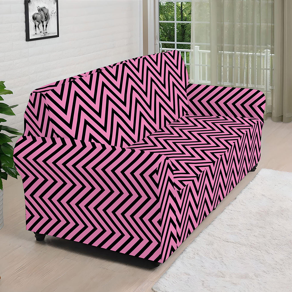 Pink And Black Zigzag Pattern Print Sofa Cover