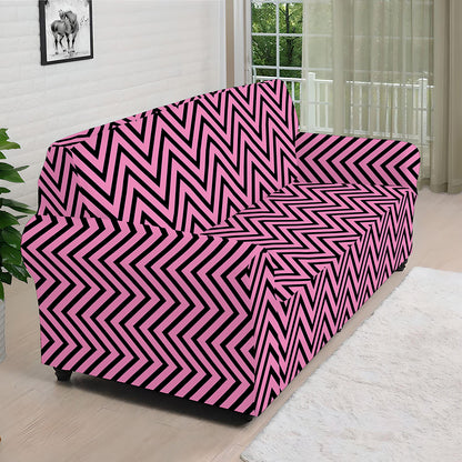 Pink And Black Zigzag Pattern Print Sofa Cover