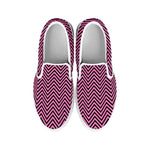 Pink And Black Zigzag Pattern Print White Slip On Shoes