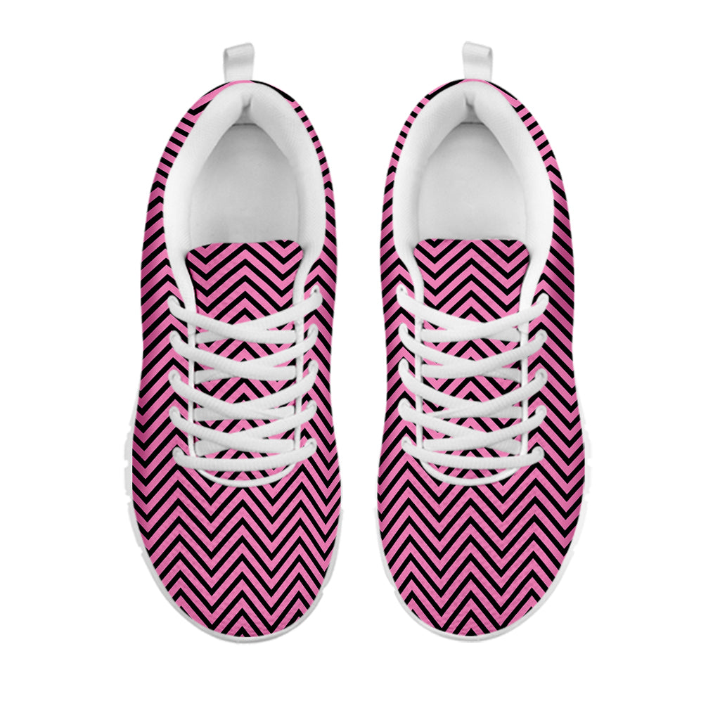 Pink And Black Zigzag Pattern Print White Sneakers