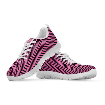 Pink And Black Zigzag Pattern Print White Sneakers