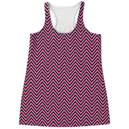 Pink And Black Zigzag Pattern Print Women's Racerback Tank Top