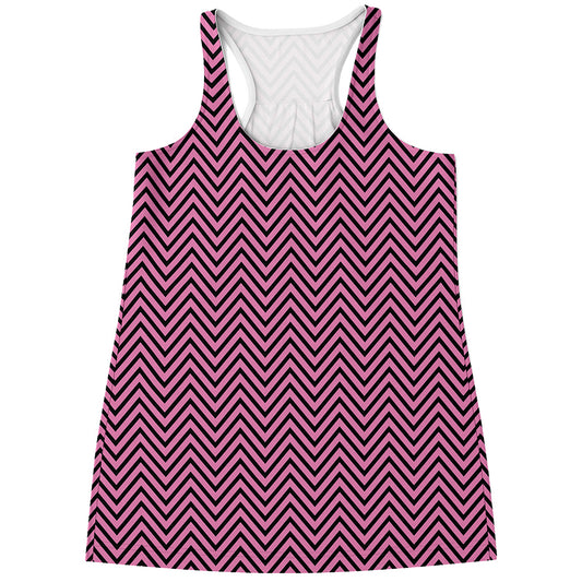 Pink And Black Zigzag Pattern Print Women's Racerback Tank Top